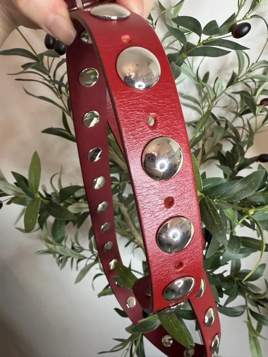 Madewell Red Studded Leather Belt - Picture 7 of 7